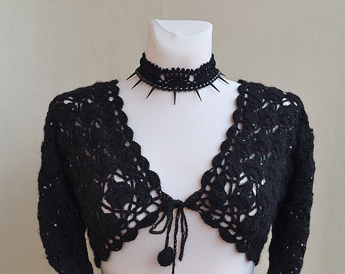 Gothic lace necklace collar choker - statement handmade lace jewelry dark goth steampunk victorian fashion vampire vintage inspired - black