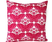 Throw Pillow Cover Fuchsia Pink White Butterflies Hearts Home Decor Decorative Magenta Hot Pink 16x16