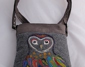 Gray shoulder bag with hand felted motif.