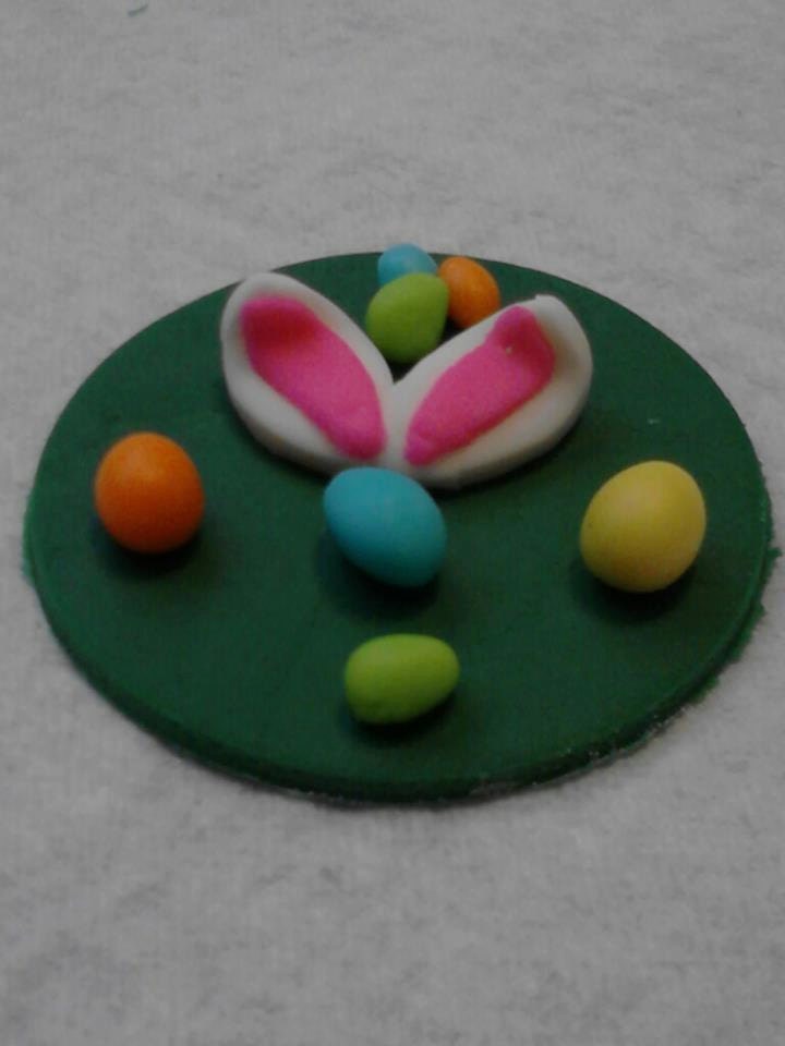 12 Easter Bunny Ears with Easter Eggs Fondant Cupcake Toppers