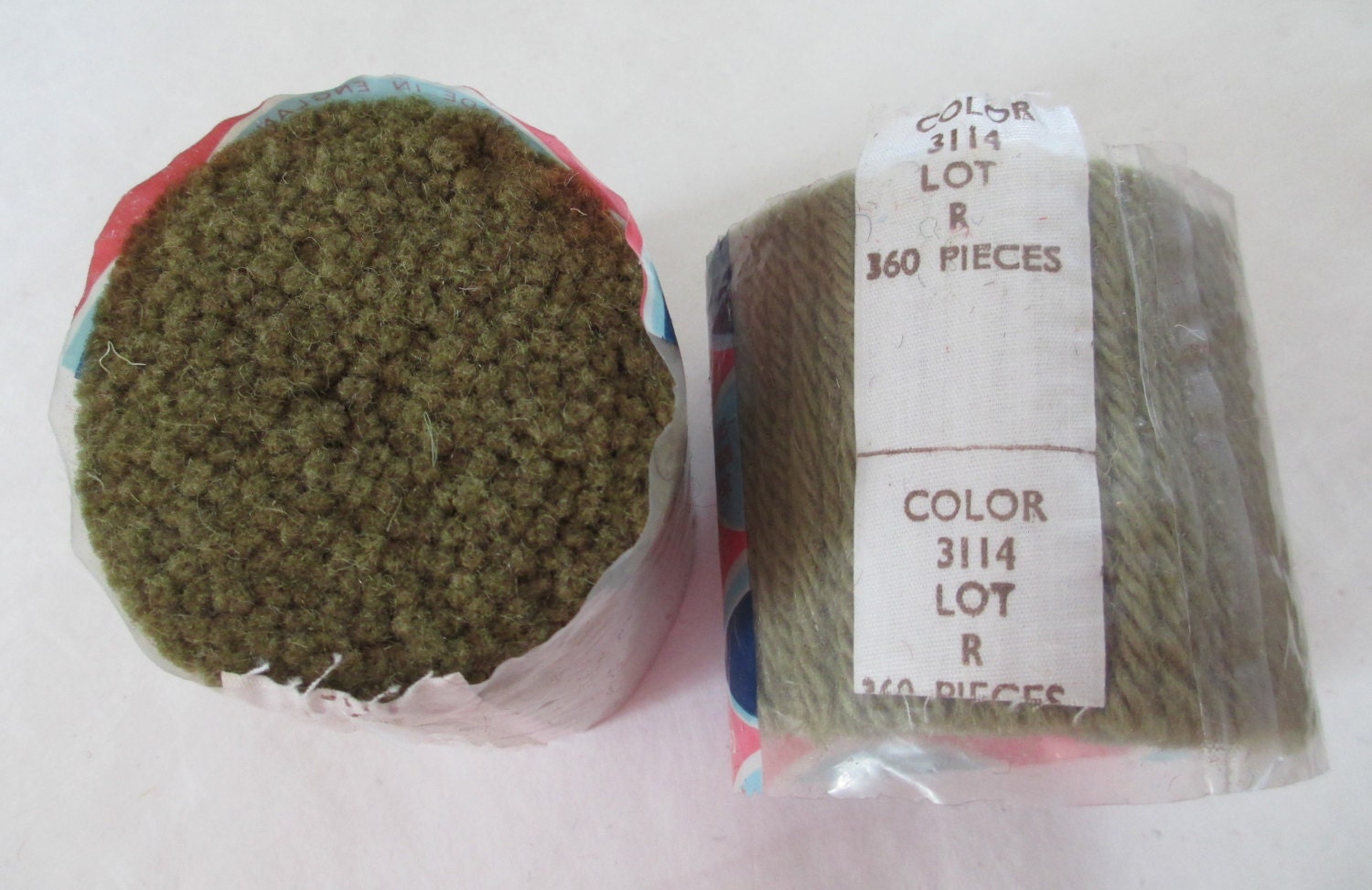 2 skeins- Vintage Bernat Wool Rug Yarn cut for Latch Hook (color 3114) olive green