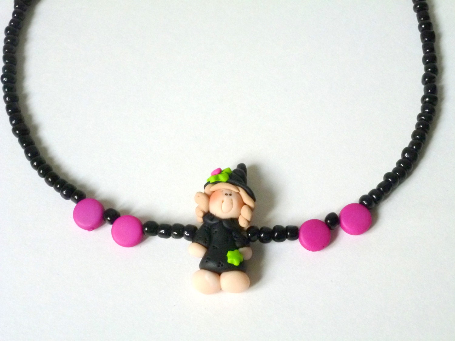 Black Pink Polymer Clay witch Short Necklace for Baby Girl, Baby Birthday Girl, Party, Kids Jewelry, Cute Jewellery by La Finesse
