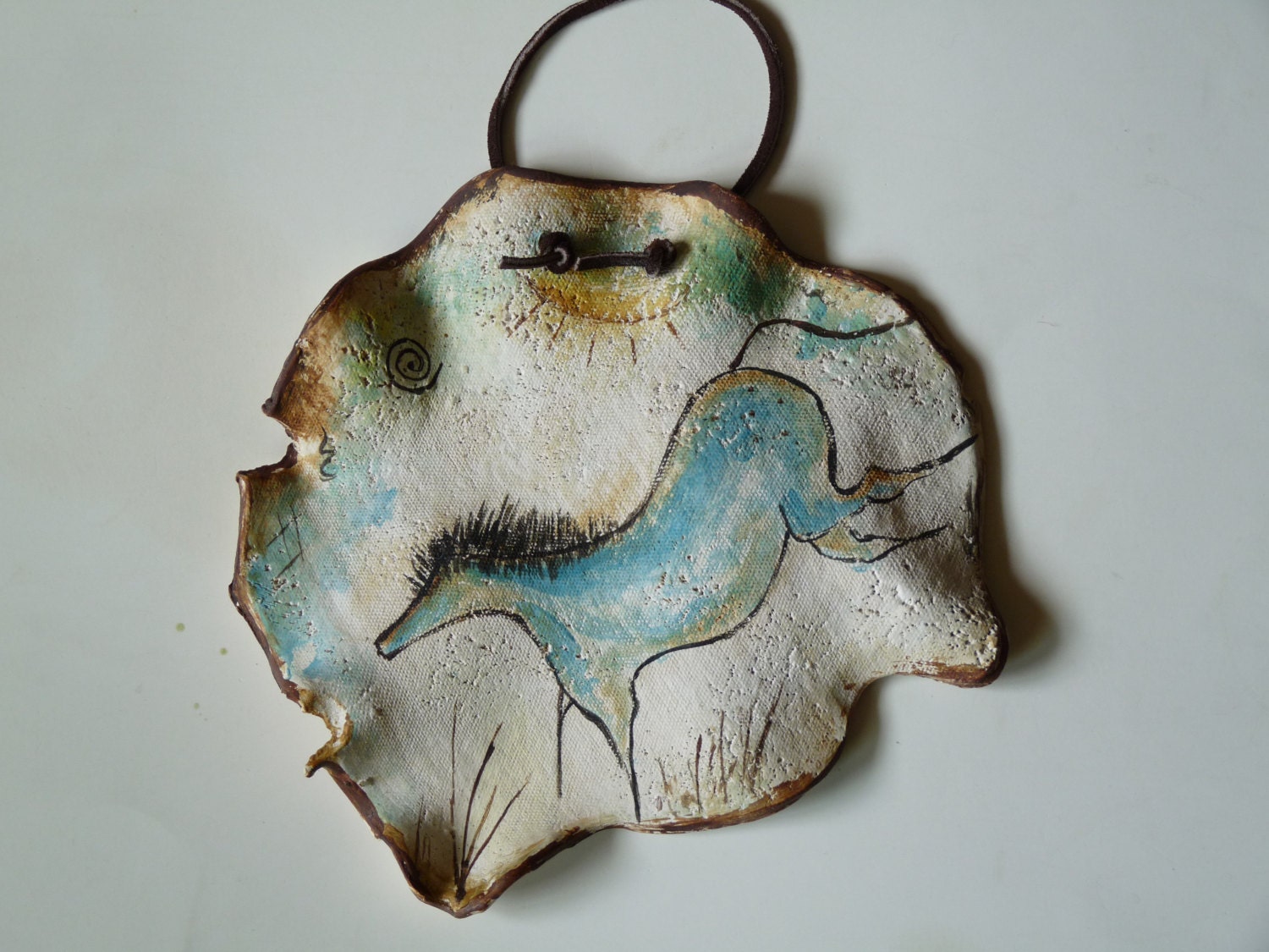 HORSE ART, Petroglyph Horse, Primitive Horse Painting, Cave Art, Art Deco, Pottery Wall Hanging