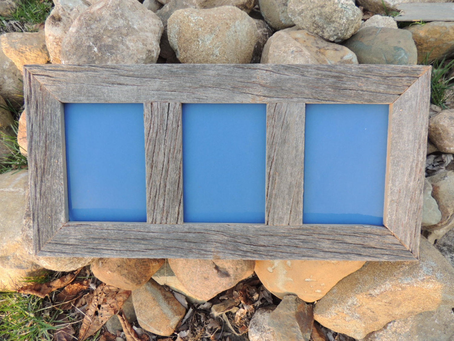 Triple 5x7 Rustic Weathered Reclaimed Barn Wood Barnwood Picture Photo Mulit Collage Frame W/Glass