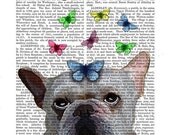 ON SALE French Bulldog and Butterflies Acrylic Art Original Painting Print Mixed Media wall art wall decor Wall Hanging