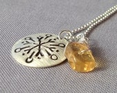 25% OFF SALE - Winter Snowflake No.2 Sterling Silver Collage Necklace, Wire Wrapped Citrine Yellow Gold Charm