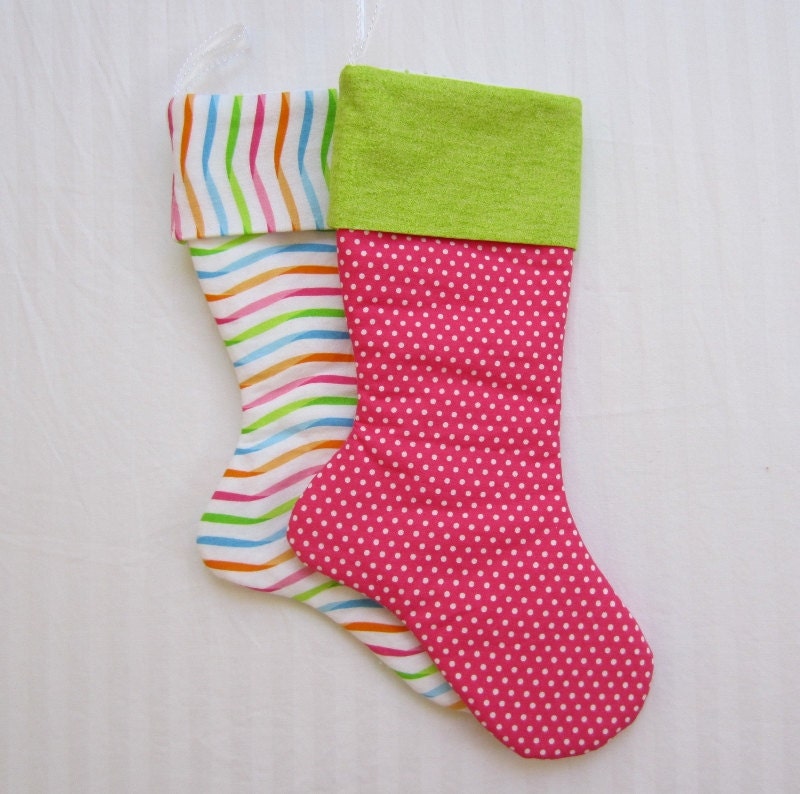 Personalized Christmas Stocking - Unique Baby Shower Gift - Pink Green Rainbow - Rhinestone Applique