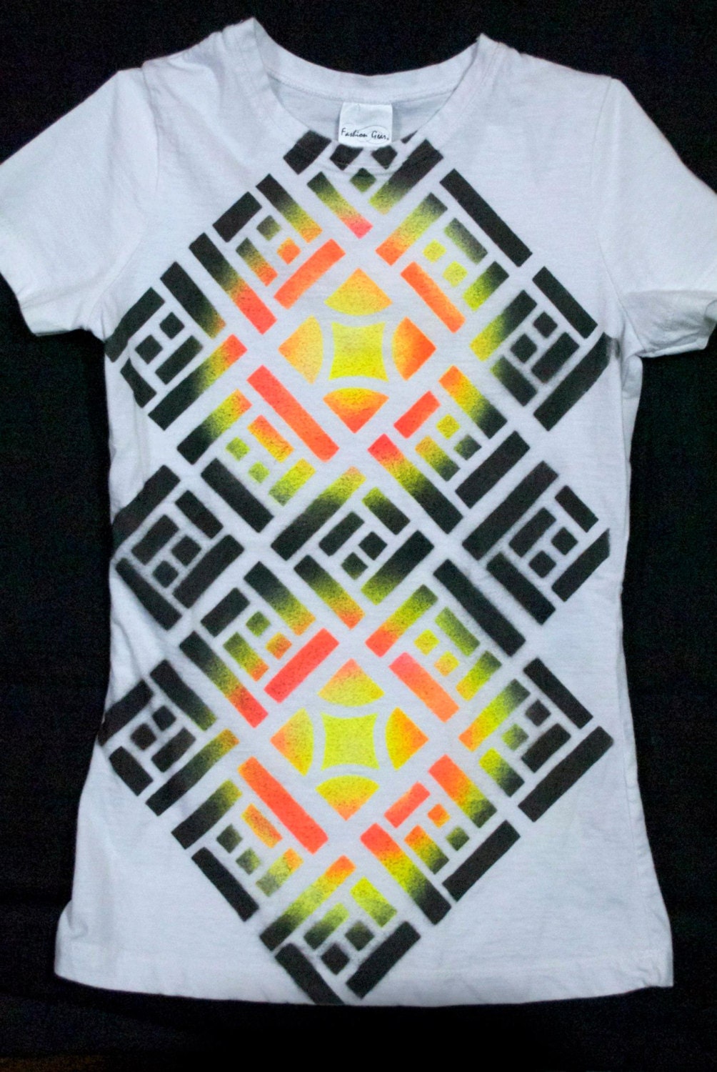 Geometric Tshirt Graffiti - Mayan Fire Totem - Women's Small - Trippy Shirt