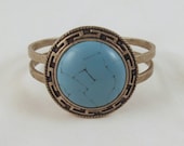 Vintage Faux Turquoise Silvertone Cuff Bracelet