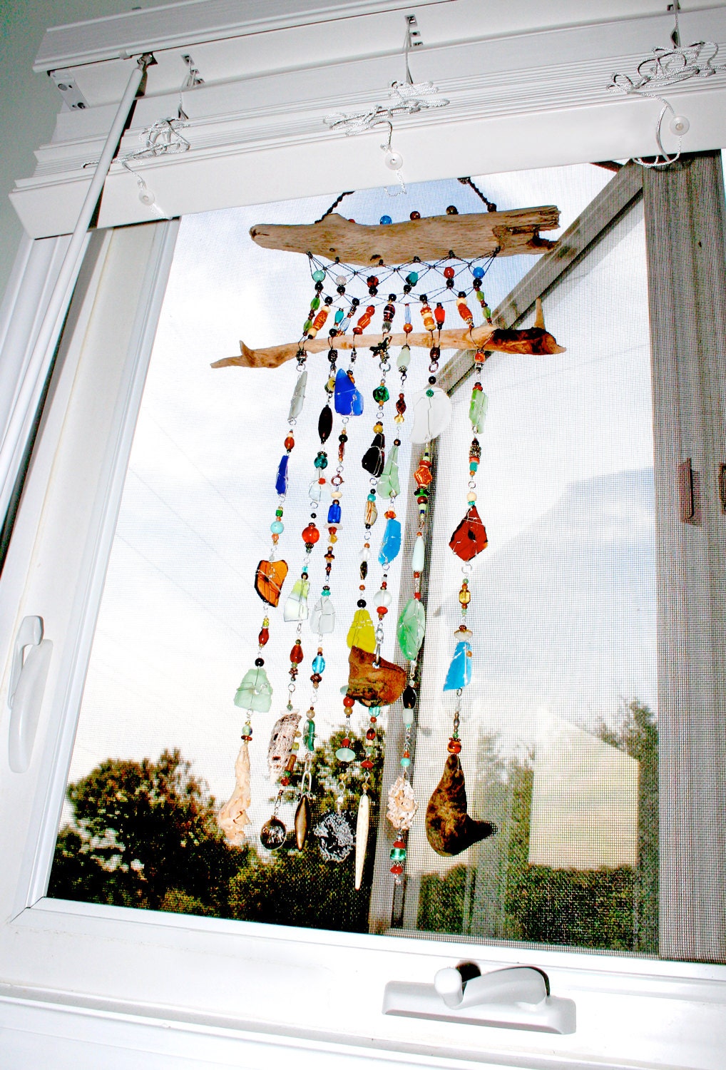 Handmade Sea Glass, Driftwood and Macrame Wall Art Suncatcher
