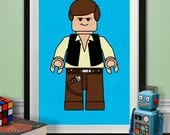 Star Wars Poster, Han Solo Art Print, Lego Minifig Printable, Cult Classic, Vintage Inspired, Digital Download, Geeky, Movies, Nerdy