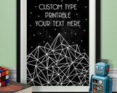 Customizable Typography Printable, Custom Nursery Poster, Geometric Mountain Print, Triangles, Stars, Astronomy, Printable, Digital Download