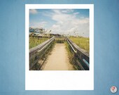 Beach print, Large Polaroid, fine art photography, boardwalk, North Carolina, summer, landscape, wall art, home decor, green, blue, 8x10