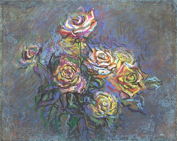Yellow roses - 8x10 - flowers - floral still life - print from original pastel painting - home decor - shabby chic - provence - romantic - TimesAndMores