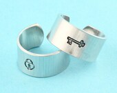 Key To My Heart Ring Set - Adjustable Hand Stamped Aluminum Rings - Handstamped Rings