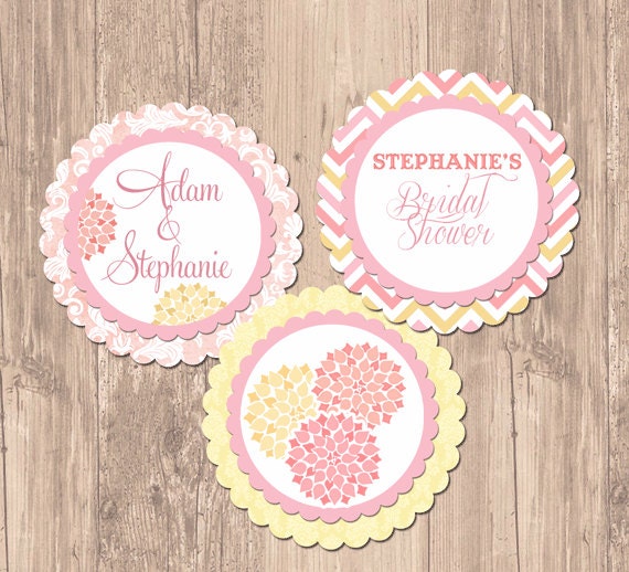 Chevron Floral Bridal Shower Party Rounds Cupcake Toppers- Printable Il_170x135