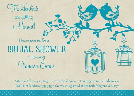 Vintage Teal and Tan Love Birds Bridal Shower Invitation - Printable Il_570xn