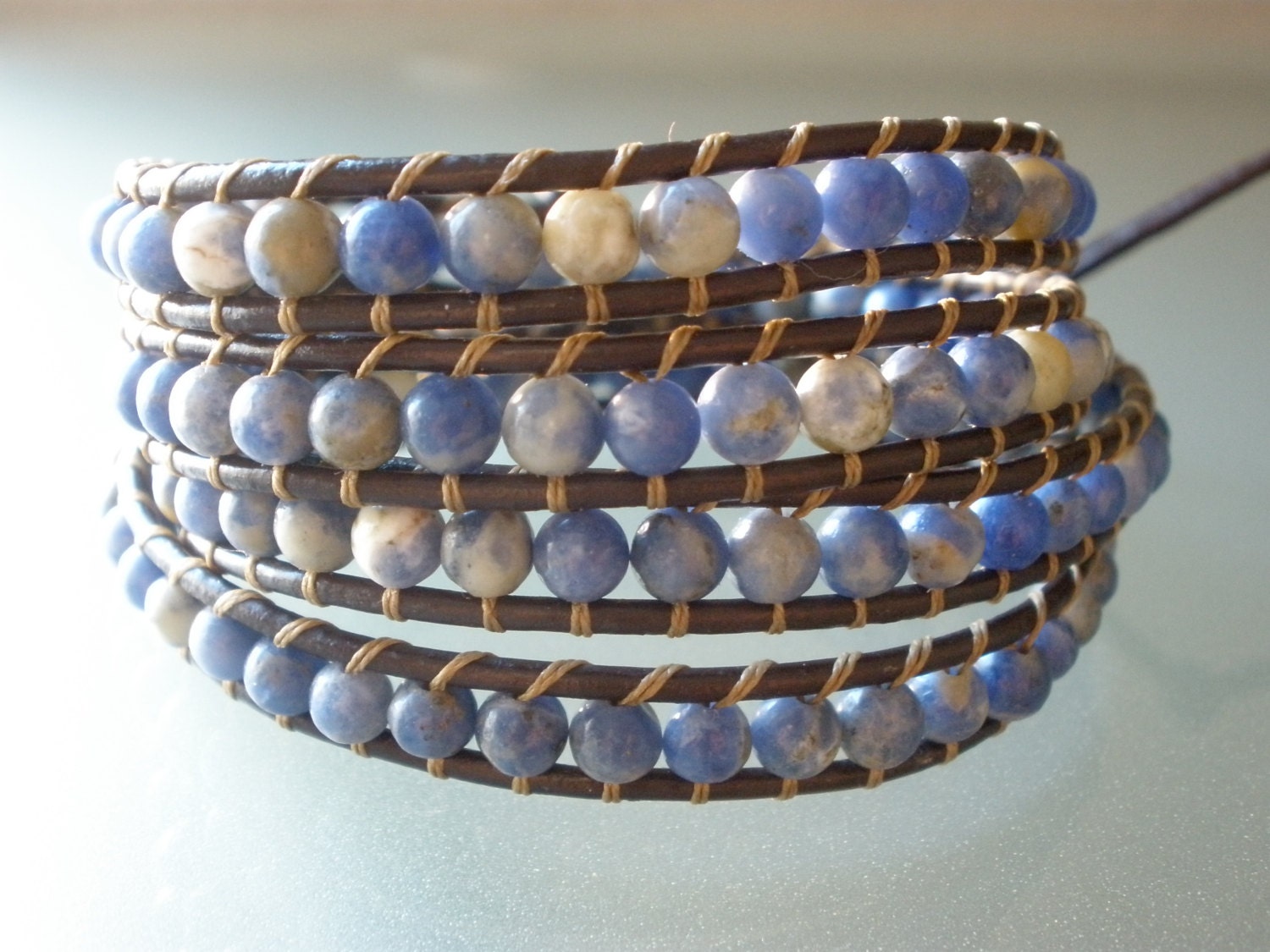 Chan Luu Inspired 4 Wrap Brown Leather Bracelet with Sodalite Gemstones