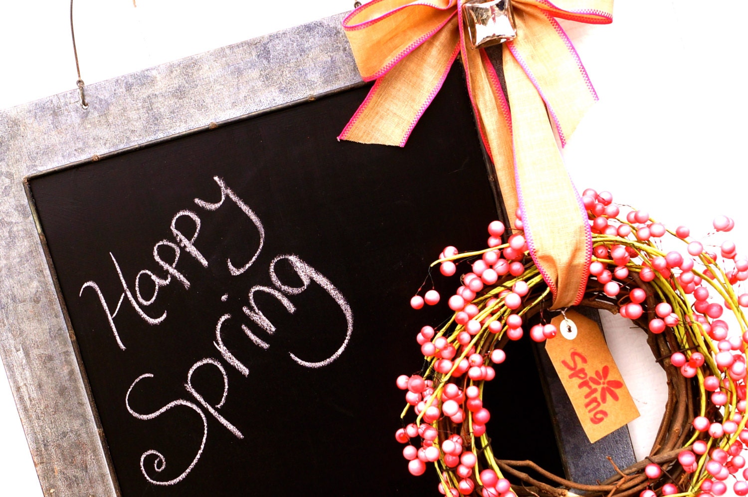 Spring Wreath-Chalkboard Decor-Chalk Board-Pink Wreath