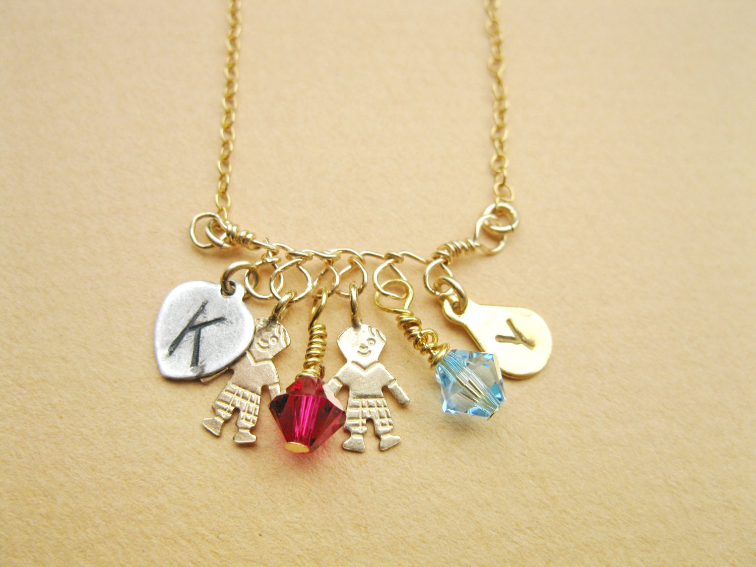 SPRING SALE - Family necklace, Mother's necklace, Grandma Necklace, Birthstone necklace, Personalized Monogram necklace, Gold filled, Disc