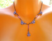 Rose necklace, Wedding jewelry, Floral necklace, Violet wedding, bridesmaid gift, Woman jewelry, Sister necklace, Mom jewelry.