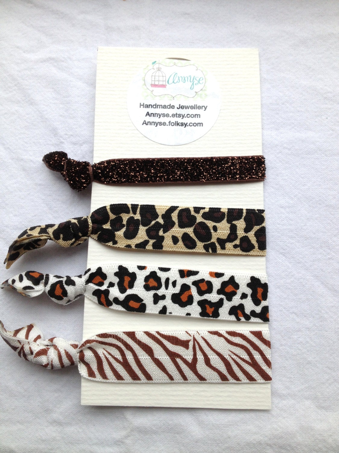 Brown Hairties Animal Print Ponytail Holders Hair Elastics Brown Glitter Set of 4 Hair Accessories