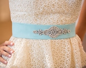 Vintage Inspired Bright Wedding Crystal & Pearl Beaded Satin Sash, Bridal Belt, Rhinestone Sash - Lani Belt