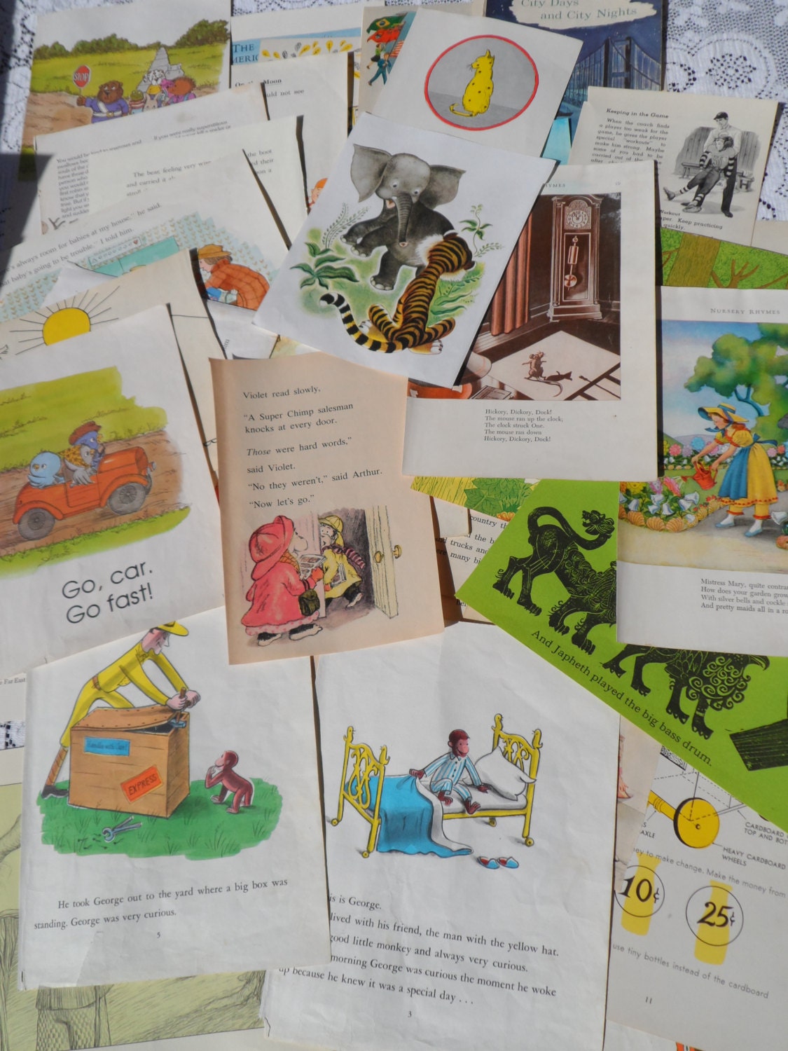 Vintage Paper Ephemera Colorful Illustrated Children's Story Book Pages Lot Collection Over 40 Bundle Scrap Craft Pack Inspiration Kit