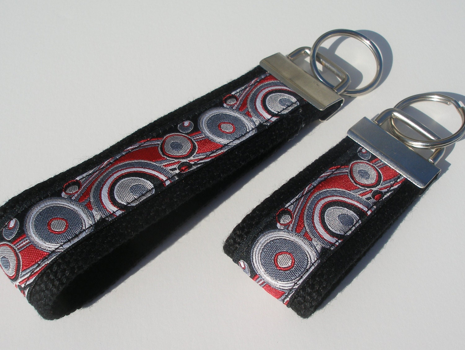 Red and Black Retro Key Fob - Key Ring, Key Chain - choices of sizes, full wrist or mini