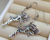 SALE Guns Blazin' Pistol Antique Silver Dangle Hook Earring - Handmade Jewelry
