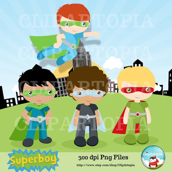 Super Hero Boy Digital Clipart Super boy Personal and Commercial Use/INSTANT DOWNLOAD Il_570xn