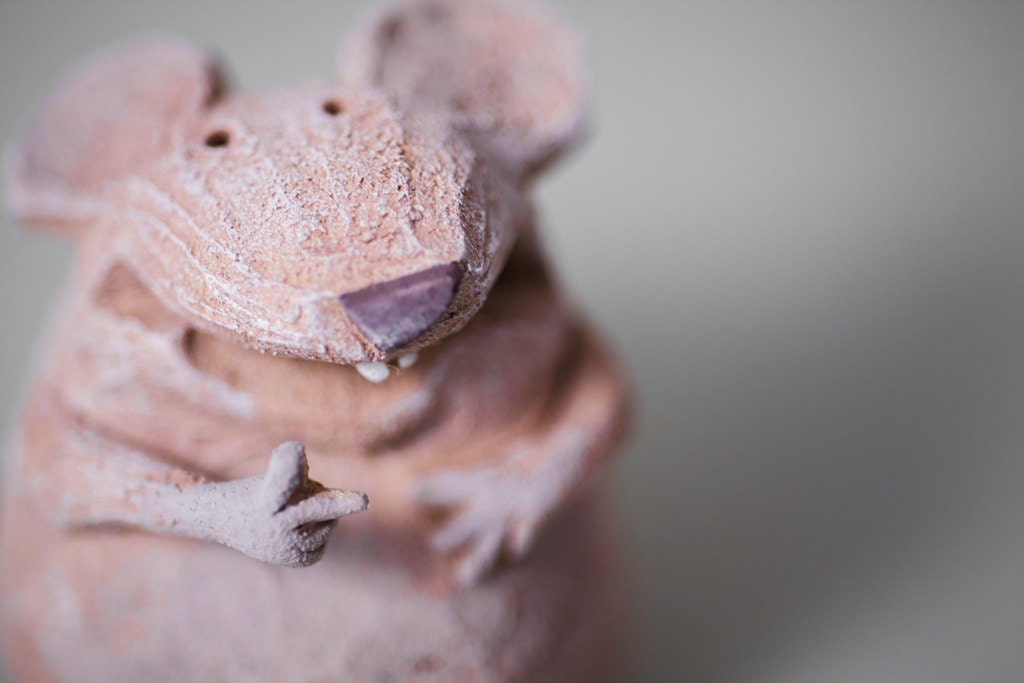 Mouse 11 " Harry, the good mood mouse " Handmade Stoneware Sculpture, Ceramic Animal Figure