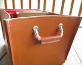 Large Leather Box. Handmade Tan Leather Organizer Basket. Ready to Ship.