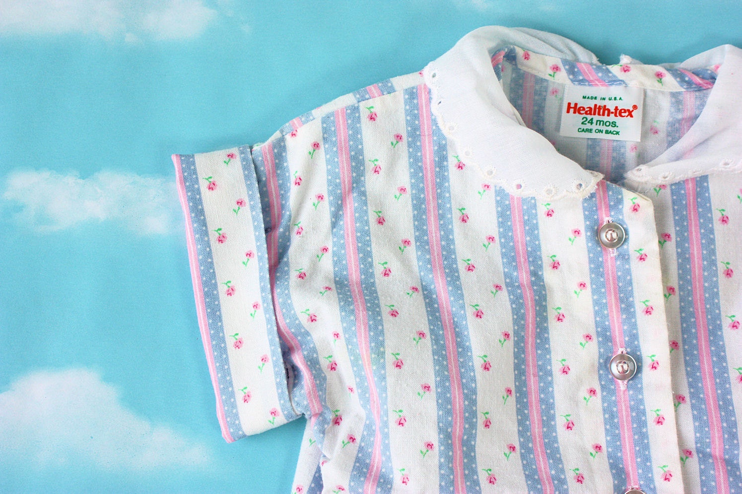Vintage 80's Health Tex Shirt / Eyelet Lace Peter Pan Collar / 24 Months Toddler Baby Girl