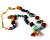 Unique Statement Necklace, Glass Beads, Acrylic Beads, Natural Stone Beads, Pink, Green, White, Purple, Blue, Red, Orange Beads