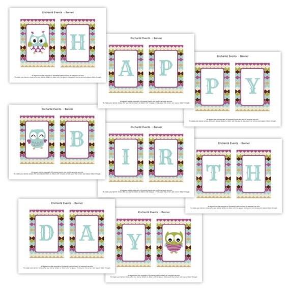 PRINTABLE Owl Birthday Banner Il_570xn