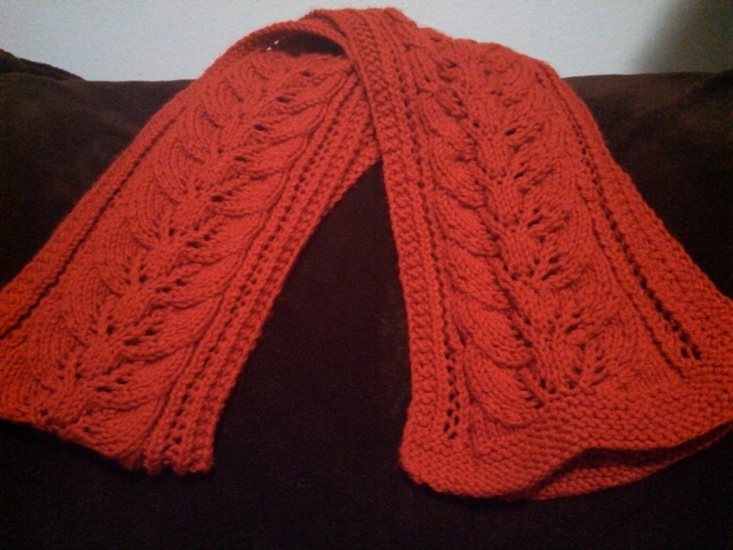 Red Knitted Scarf with Leaves