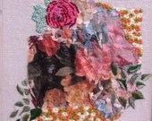 ROSES, embroidery, mixed media, wall hanging, home decor, fabric art, OOAK