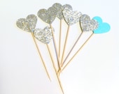 Champagne Gold Glitter Cake Toppers - Hearts or Stars