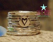 Sterling silver stacking ring set jewelry handmade hand stamped heart set of 9 hammered textured mother's day gift