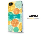 Custom iPhone 4 Case iPhone 4s Case iPhone 5 Case - Floral Monogram - Orange Yellow Green iphone 4 case iphone 5 case