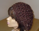 Crochet Chunky  Slouchy Beret - chocolate - hat  beanie  teens womens adult cap