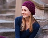 Crochet Beret - Wine - Chunky  Slouchy Beret  hat  beanie  teens womens adult cap acrylic