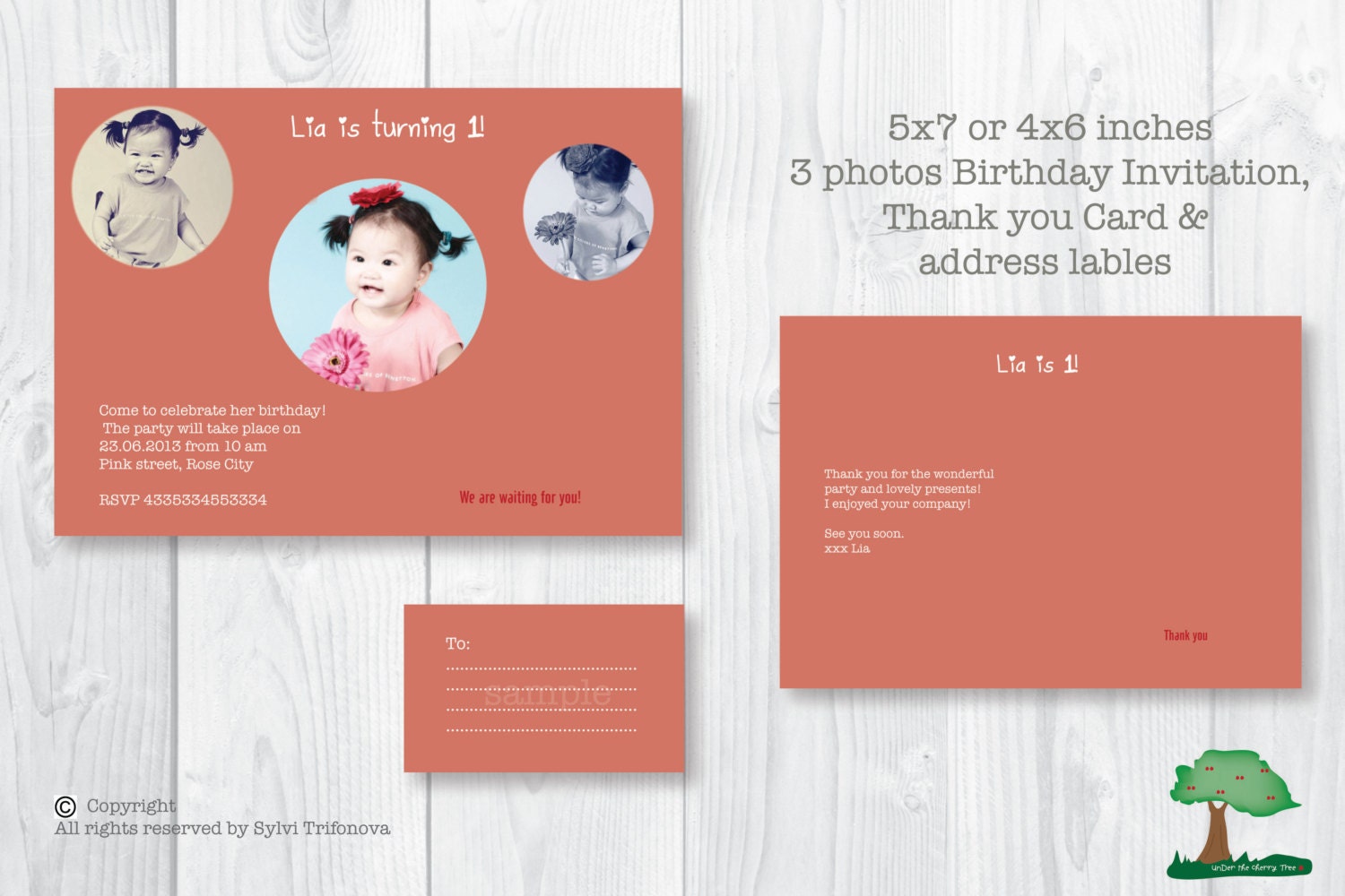 Custom Printable.  Birthday Party Photo Invitation set -  simple pink. Birthday Invitation. Thank you card. Labels. Party - Best price