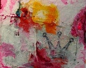 Abstract on canvas 7,87x7,87" original painting mixed media pink