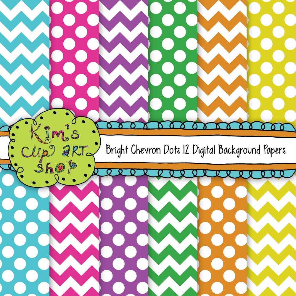 Chevron Polka Dot Paper Pack Bright Colors for card making, digital scrapbooking, stationery design, Commercial Use Included Il_170x135