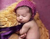Knit baby bonnet, purple hat, baby girl hat, knit baby hat, newborn hat, newborn photography, photo prop