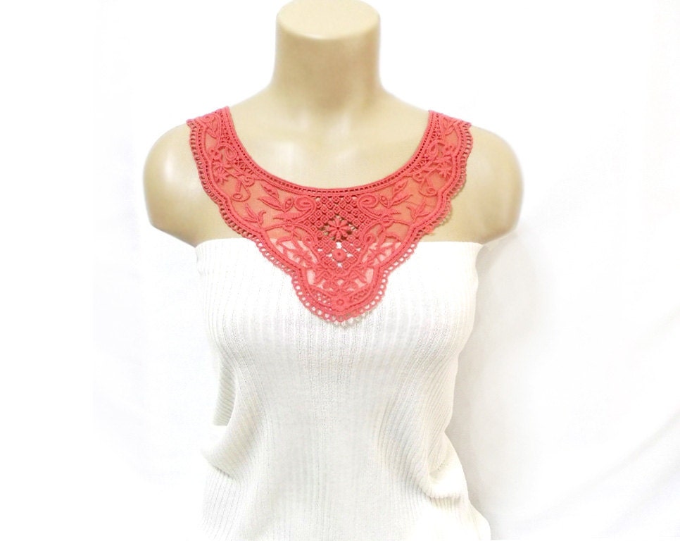 FREE SHIPPING- Handmade Crochet Cotton Lace Collar, Crochet necklace- Pink Necklace- Woman Accessories- Summer Necklace-  OOAK