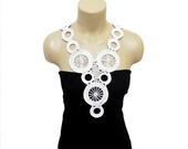 FREE SHIPPING-Handmade Cotton Lace Collar -Crochet necklace- White- Cotton Accessories-Geometric-Circle-Woman Applique-OOAK