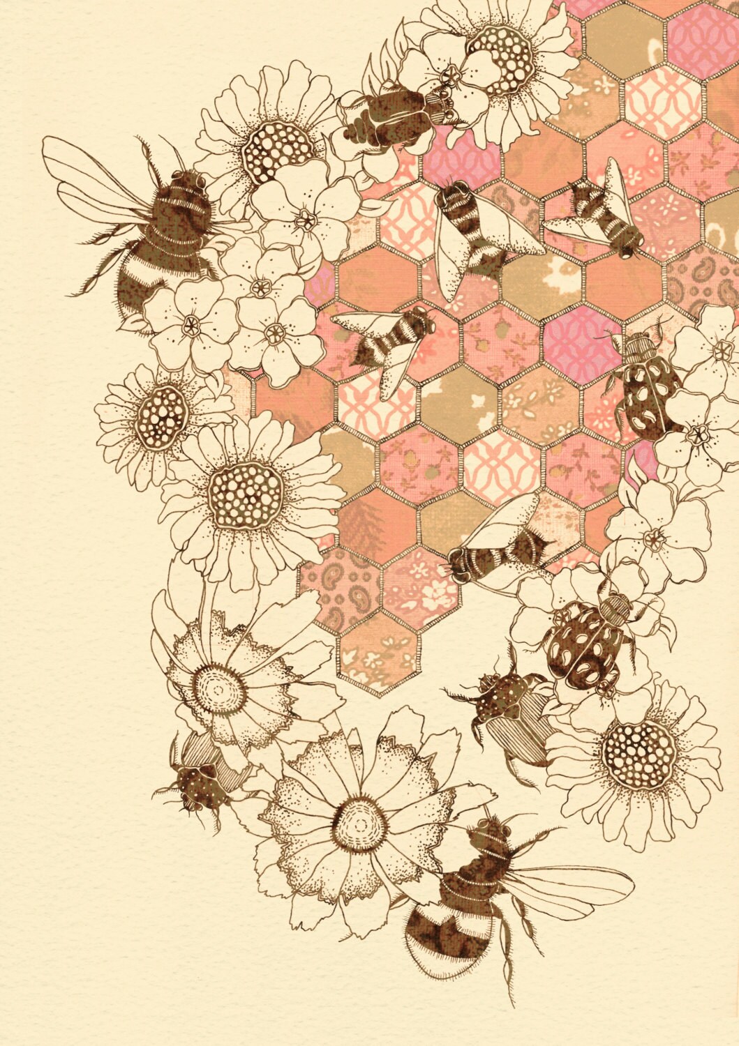A Quilt Of Honey Bees 12" x 16" - Buttermoths